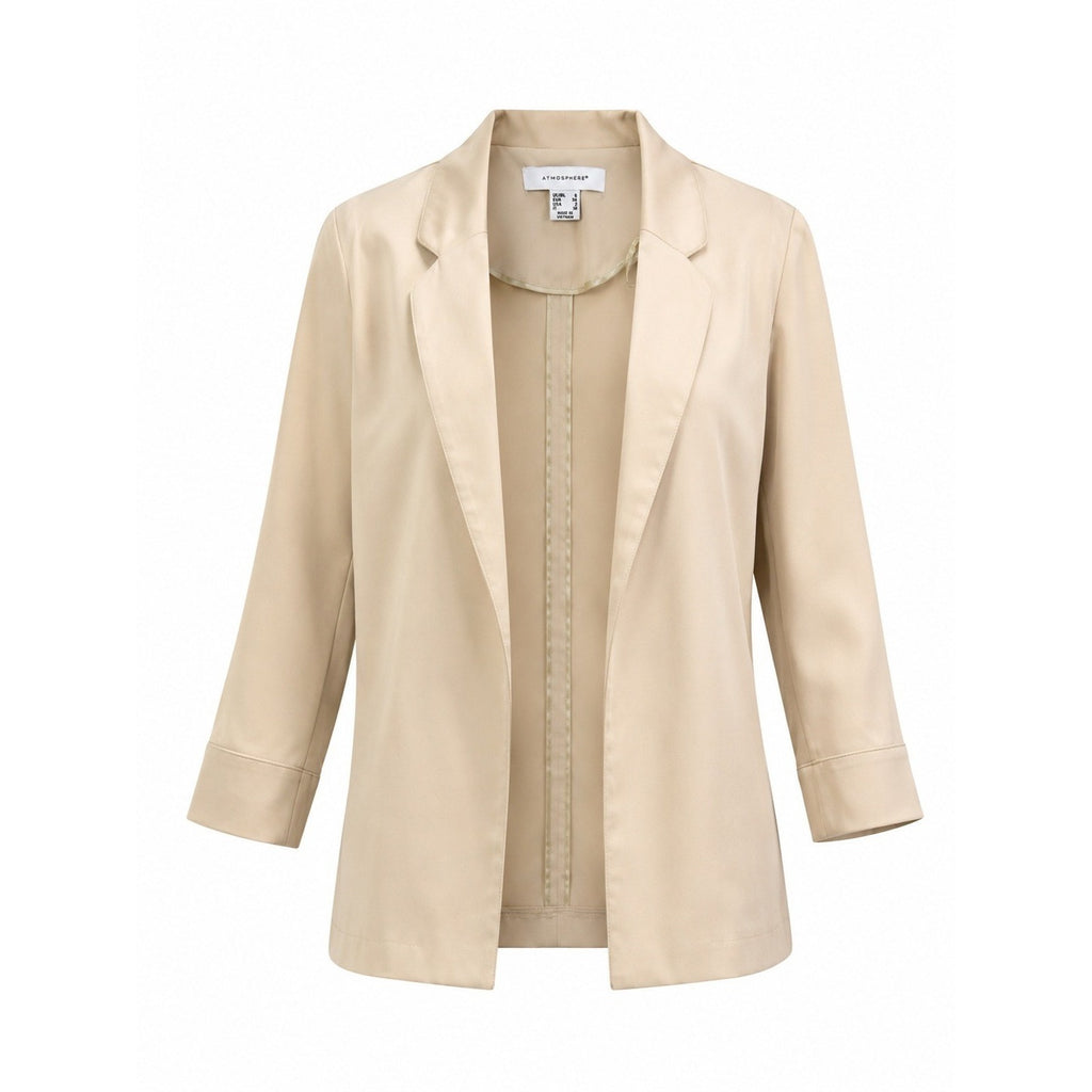 Atmosphere Womens Beige Open Front 3/4 Sleeve Notched Lapel Blazer Size 2
