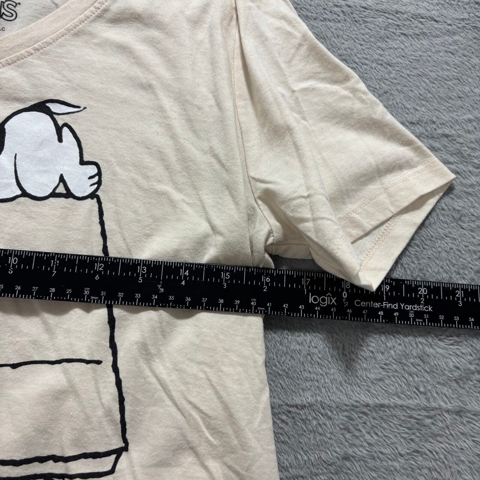 Peanuts M Cream Womens Snoopy I'd Rather Be In Bed Graphic T-Shirt Cozy Vintage