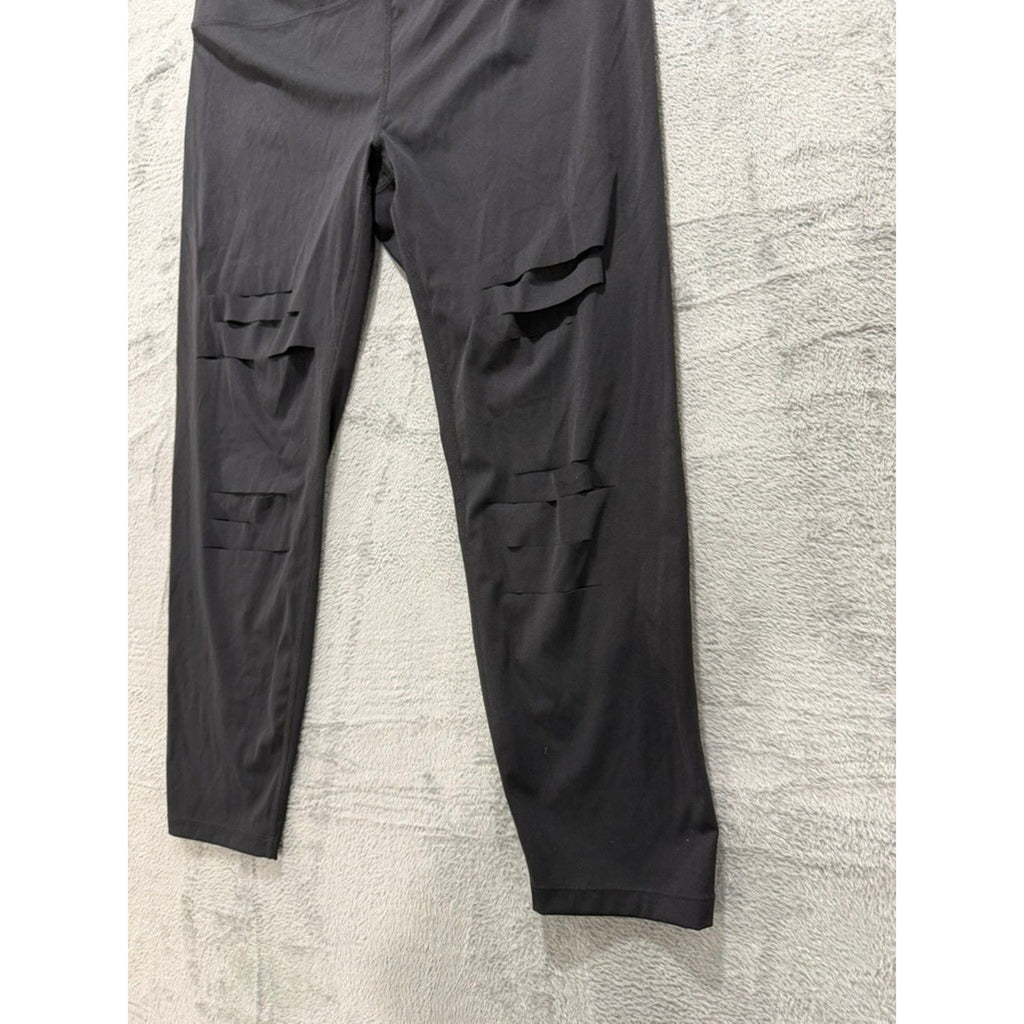 Zyia Active Black Laser Cut Distressed Cropped Leggings Plus 16-18 High Rise