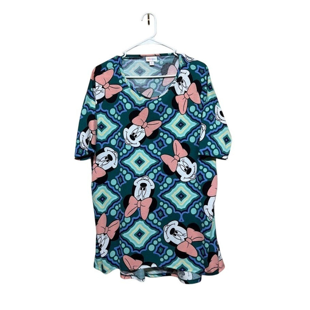 LuLaRoe Disney Minnie Mouse V Neck Short Sleeve Tunic Green M Casual Fun Womens