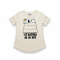 Peanuts M Cream Womens Snoopy I'd Rather Be In Bed Graphic T-Shirt Cozy Vintage