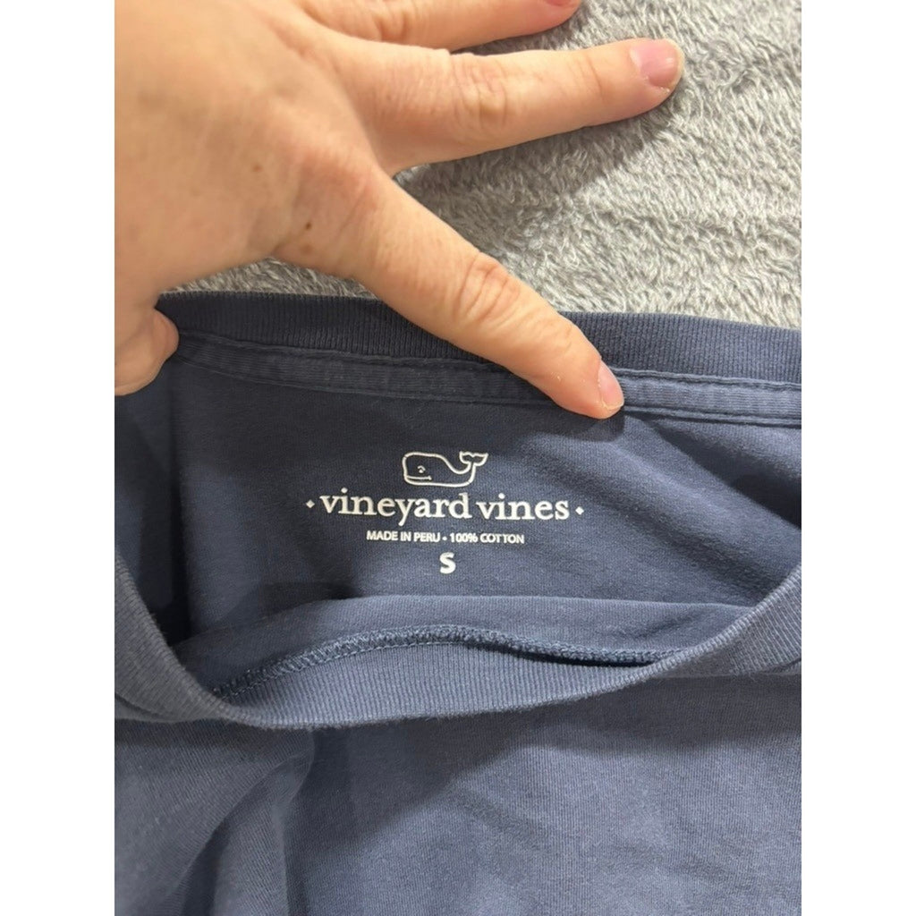 Vineyard Vines Mens Small Long Sleeve Pocket Tee Navy Blue Whale Logo Cotton
