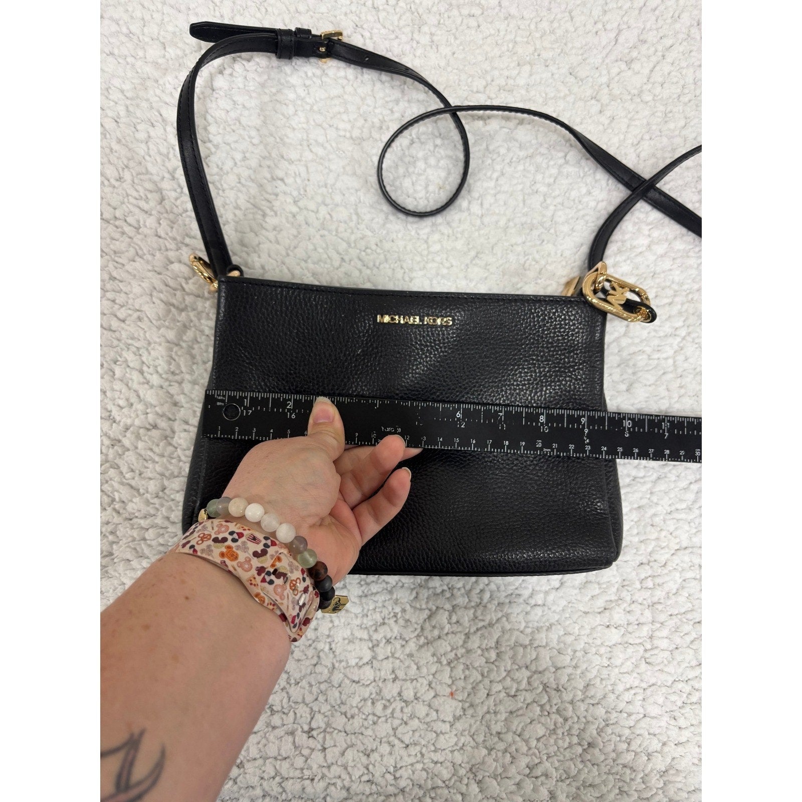 Michael Kors Small Black Pebbled Leather Crossbody Bag Purse Gold Logo Classic