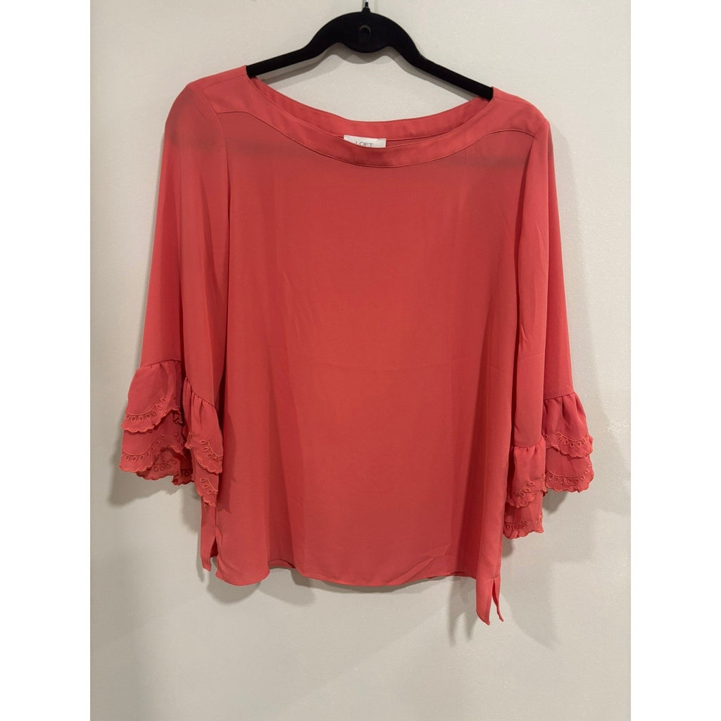 LOFT Outlet Coral Blouse Ruffle Sleeve Feminine Chic Top Small Coquette Office