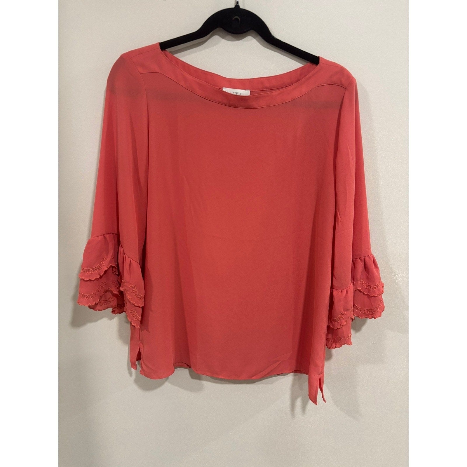 LOFT Outlet Coral Blouse Ruffle Sleeve Feminine Chic Top Small Coquette Office