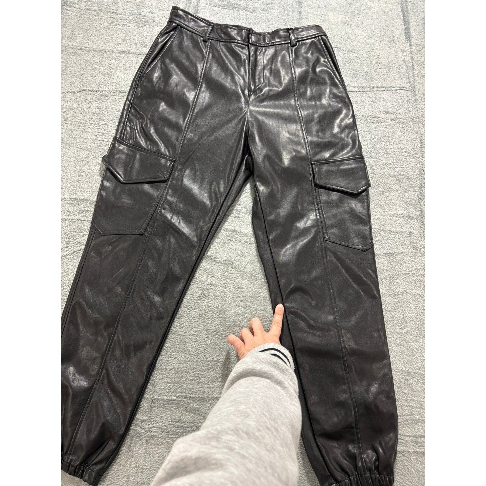 Shinestar Faux Leather Cargo Pants Womens Small Black Jogger High Rise
