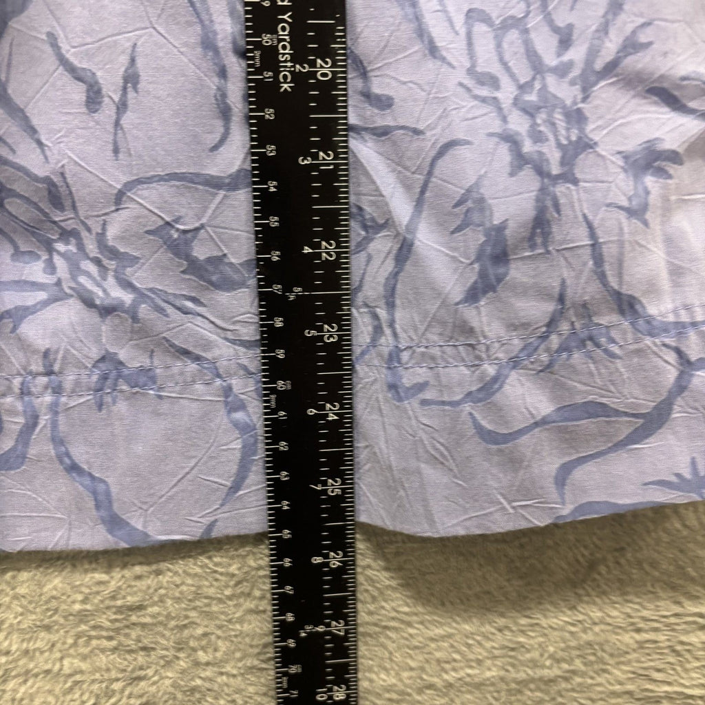Denim & Co. L Blue Floral Button Down Shirt Womens Casual Coastal Vintage