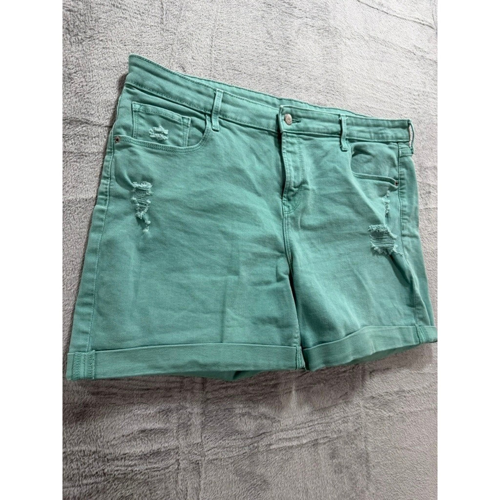 Old Navy Womens Distressed Denim Shorts Seafoam Green Cuffed Size 16 Mid Rise