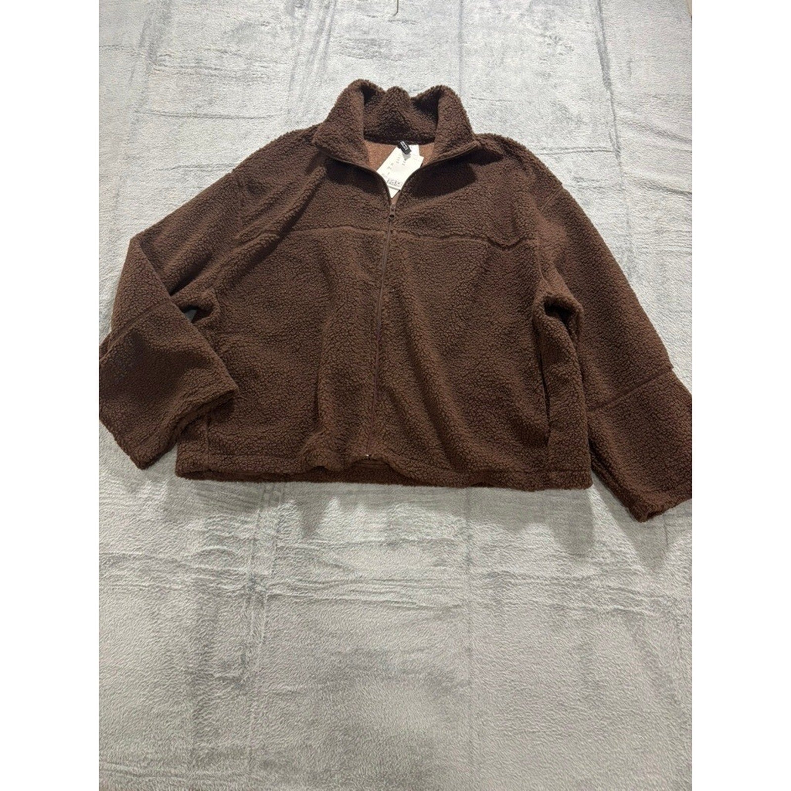 HM DIVIDED Womens XL Brown Teddy Fleece Full Zip Jacket Oversized Sherpa Cozy