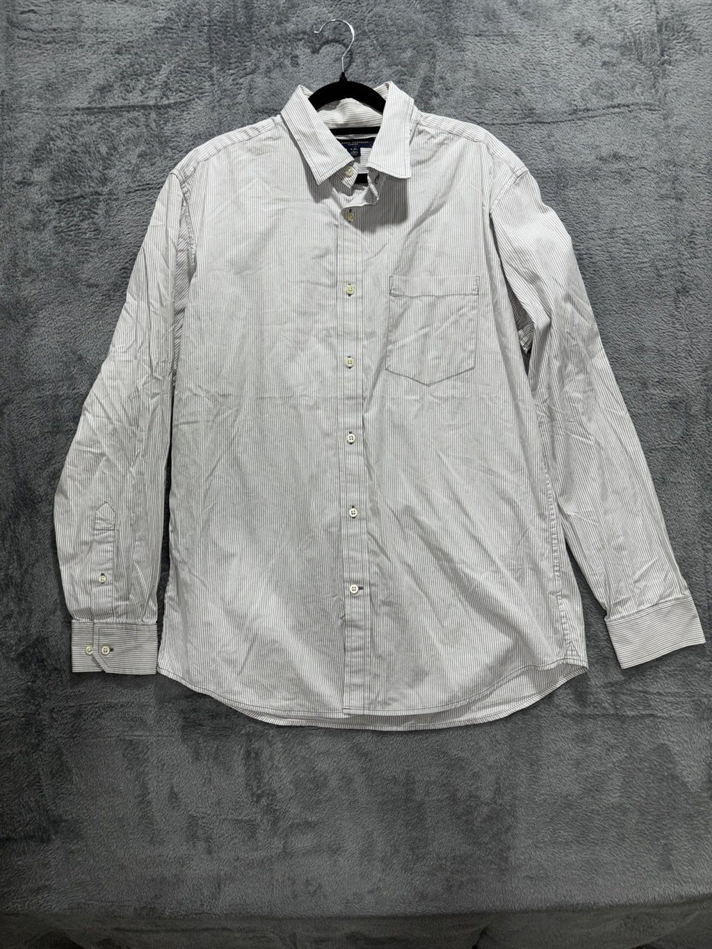 Banana Republic Mens L 16-16 1/2 Gray Striped Long Sleeve Button Up Dress Shirt