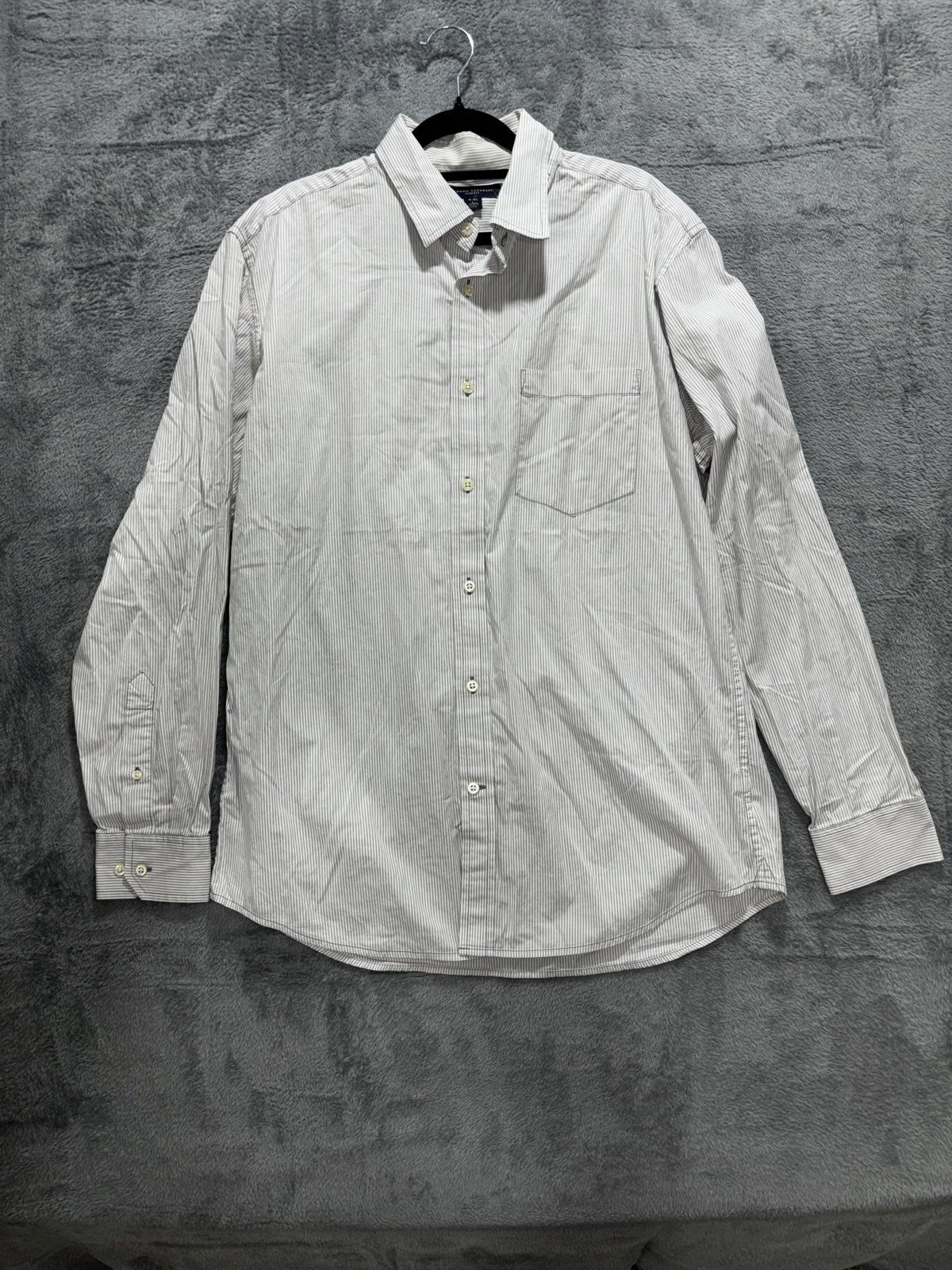 Banana Republic Mens L 16-16 1/2 Gray Striped Long Sleeve Button Up Dress Shirt