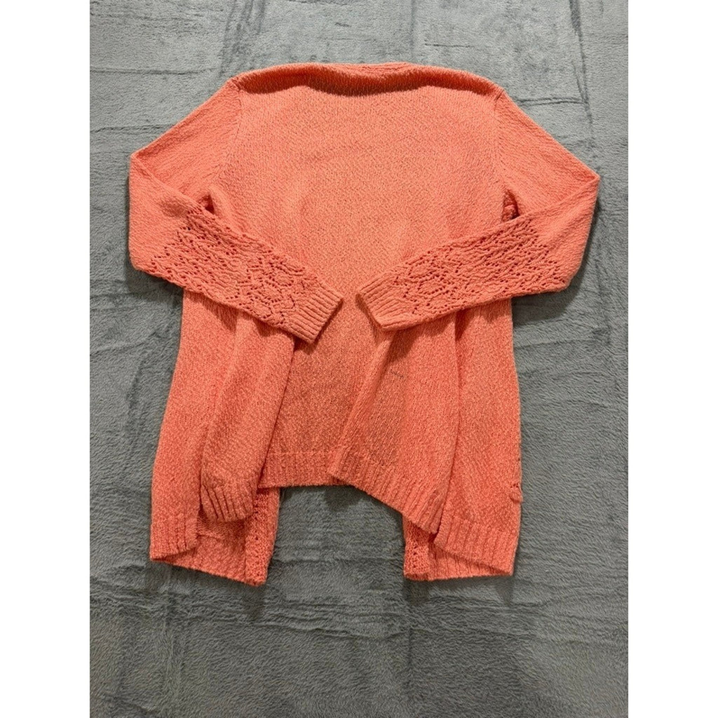 Bridgehampton Isaac Mizrahi Live Women Coral Pink Crochet Pointelle Cardigan L