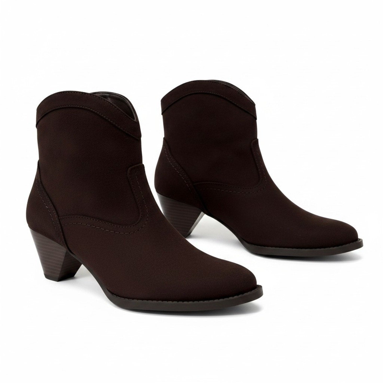 Time and Tru Womens 7 Brown Western Ankle Booties Block Heel Boho Cowgirl Boots