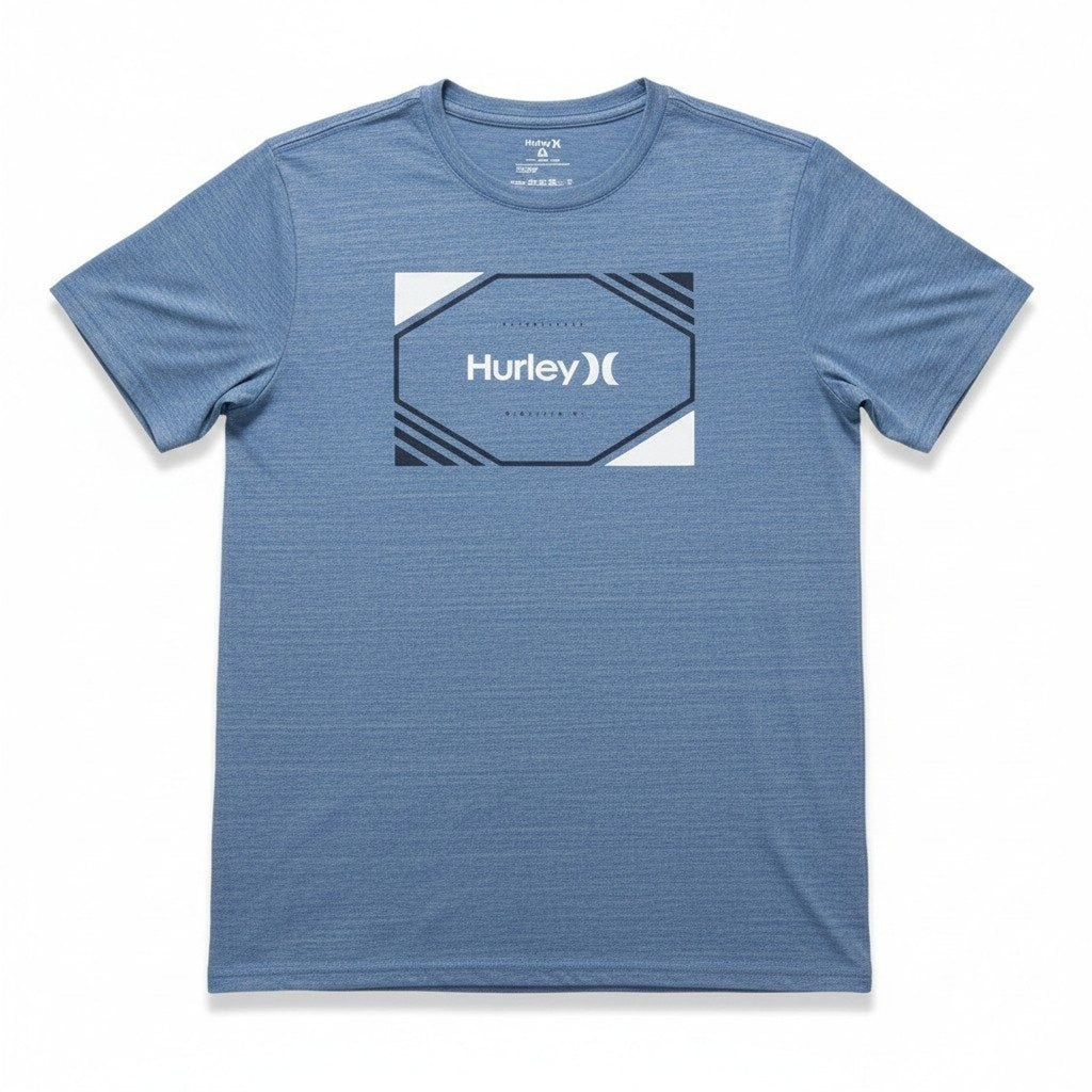 Hurley Mens M Blue Heather Graphic Logo T-Shirt Surf Short Sleeve Casual