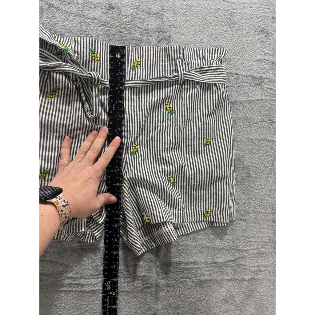 Potter's Pot Shorts Women M Stripe Pineapple Embroidered Tie Waist Summer