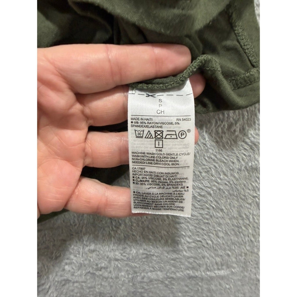 Old Navy Luxe Women Short Sleeve Crew Neck T-Shirt Olive Green Curved Hem Small
