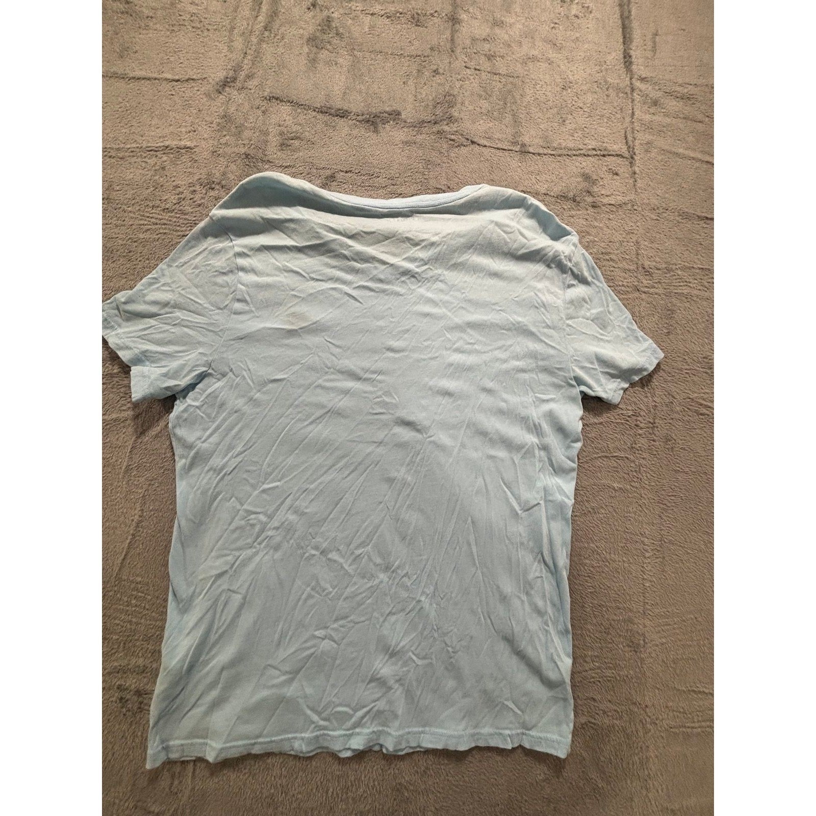 Express L Light Blue V-Neck T-Shirt Mens Casual Minimalist Short Sleeve Tee