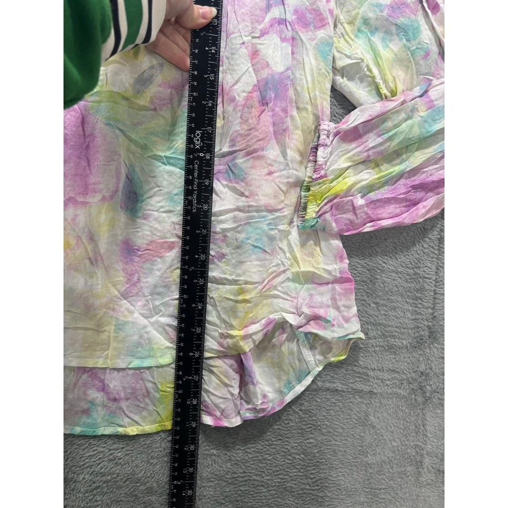 Adyson Parker Blouse Womens 1X Boho Watercolor Pastel Rayon Flowy Top