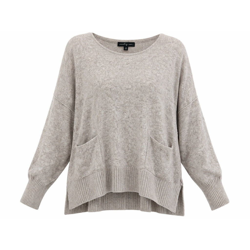 Womens Sweater Medium Beige Soft Knit Dolman Sleeve Pocket Relaxed Fit