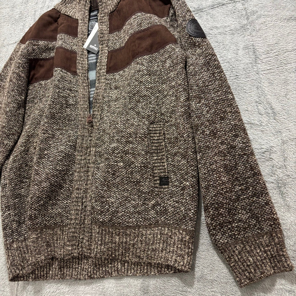 Buffalo David Bitton Mens L Brown Full Zip Mock Neck Sweater Ribbed Knit NWT