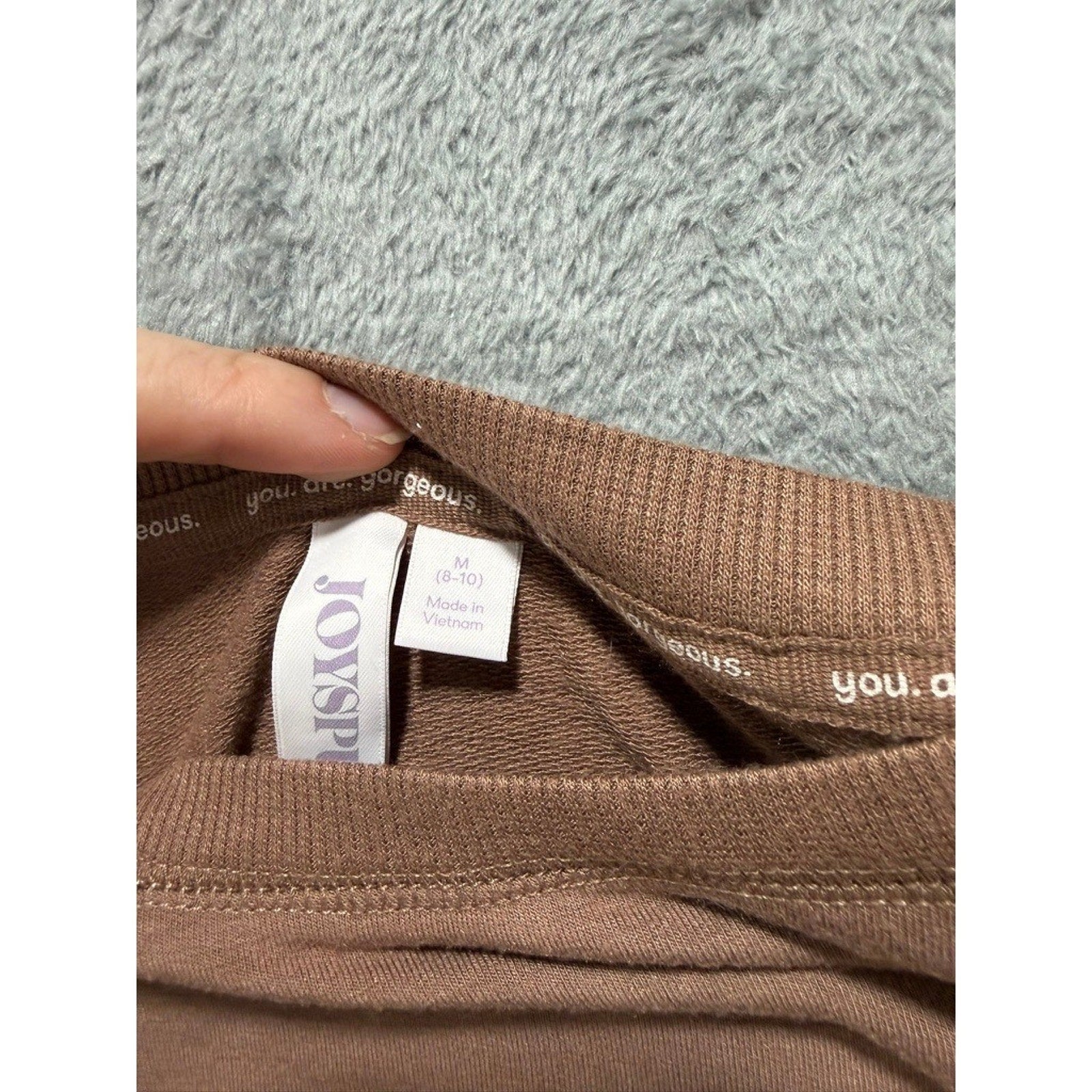 JoySpun Womens Brown Raglan Short Sleeve Crewneck Activewear Top M 8-10 Comfort