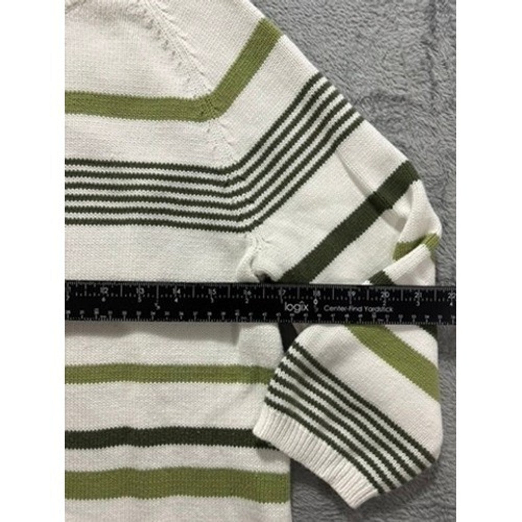 Christopher & Banks Sweater Womens Medium White Green Striped Cotton