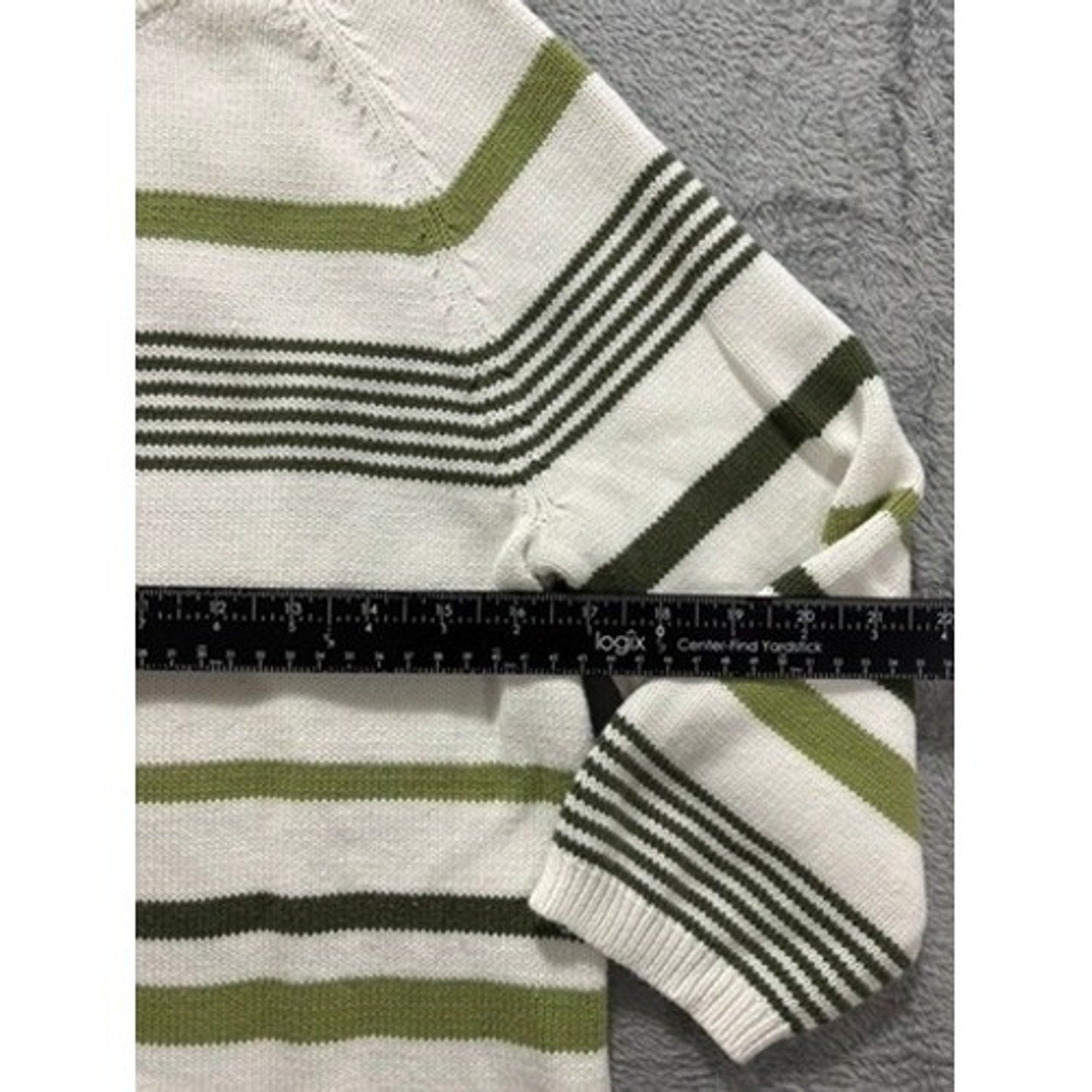 Christopher & Banks Sweater Womens Medium White Green Striped Cotton