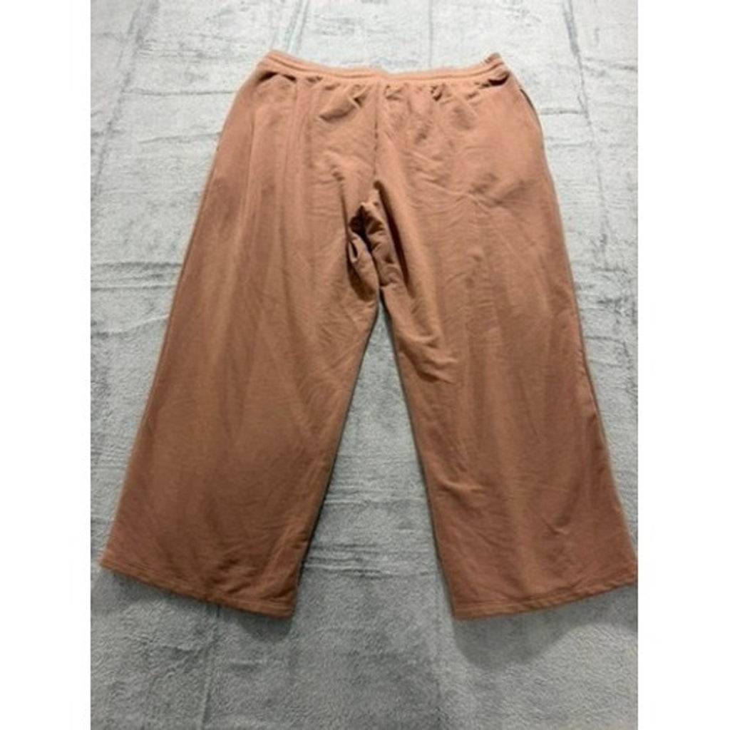 Joyspun Womens XL Brown Wide Leg Lounge Pants Drawstring Pockets Cropped Relaxed