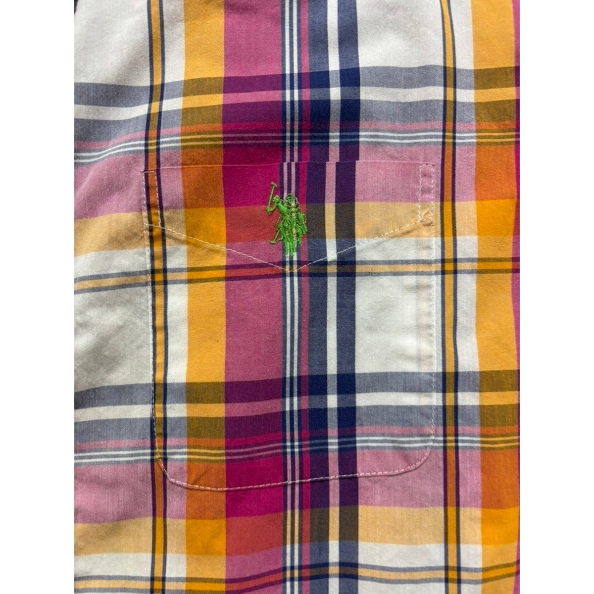 US Polo Assn Shirt Mens L Plaid Button Up Short Sleeve Multicolor Classic