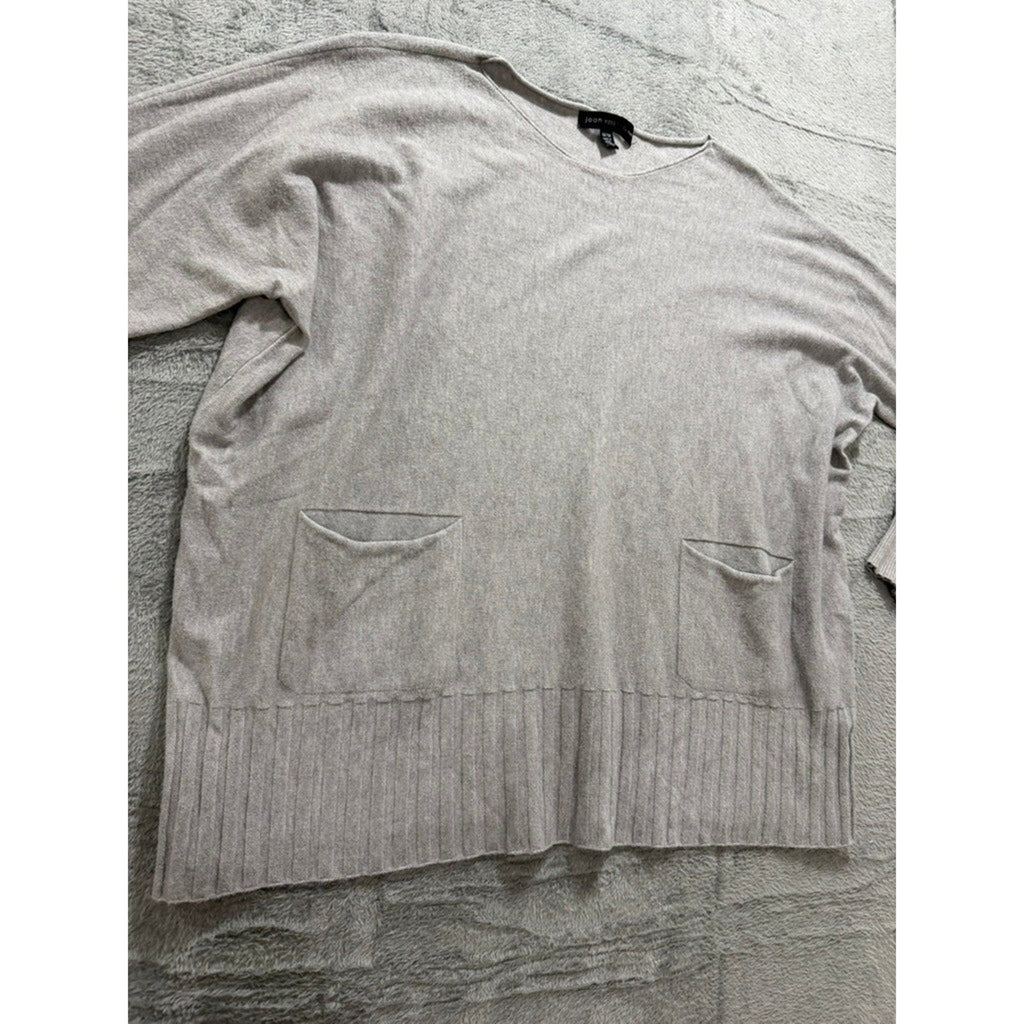 Womens Sweater Medium Beige Soft Knit Dolman Sleeve Pocket Relaxed Fit