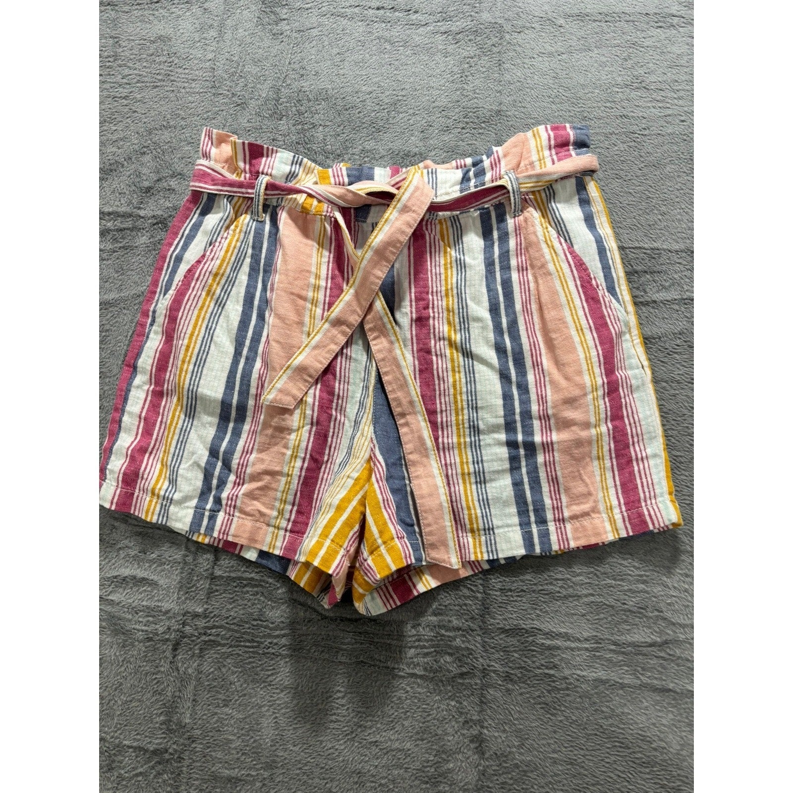 ana Shorts Women L Multicolor Stripe Tie Waist High Rise Casual Summer