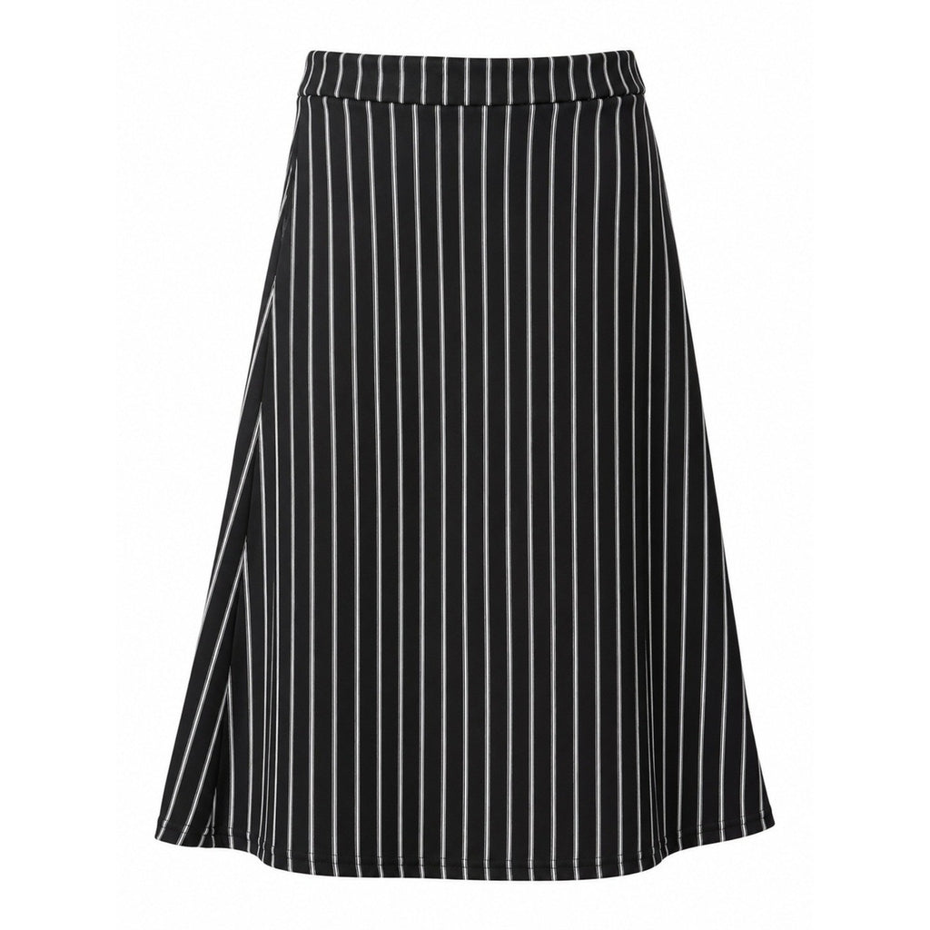 Urban Coco Black White Pinstripe A-Line Midi Skirt Elastic Waist Stretch S