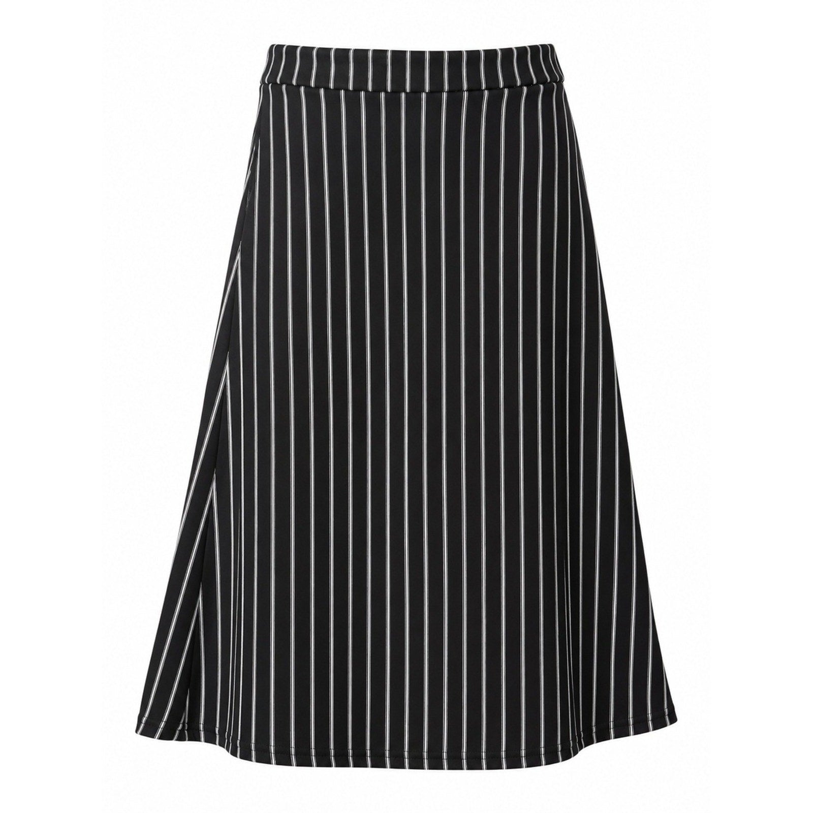 Urban Coco Black White Pinstripe A-Line Midi Skirt Elastic Waist Stretch S