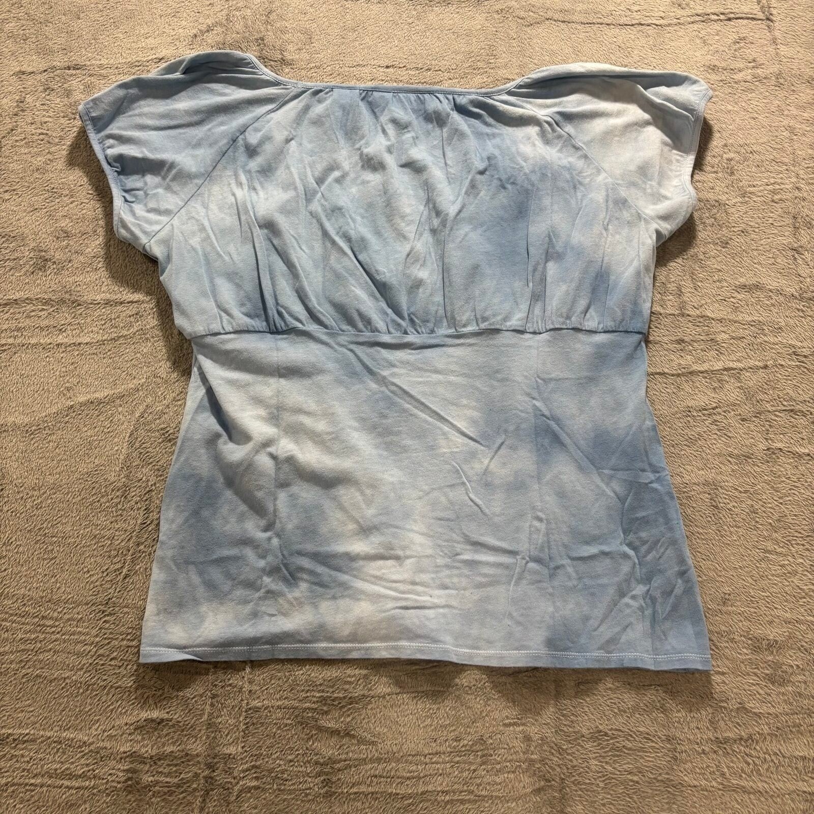 Axcess Womens XL Blue Tie Dye Empire Waist Cap Sleeve Top Boho Vintage