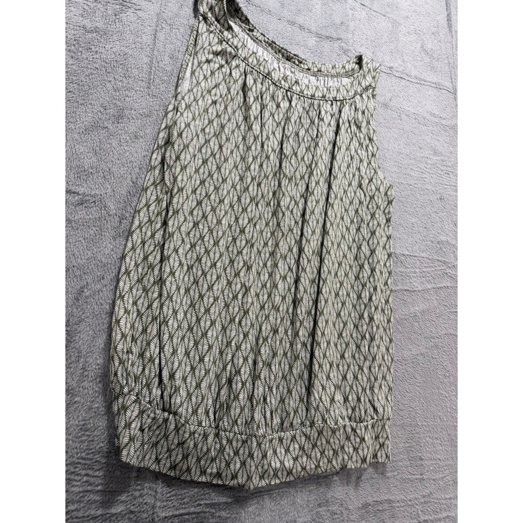 LOFT Outlet Womens XL Olive Green Leaf Print Sleeveless Knit Tank Top Banded Hem