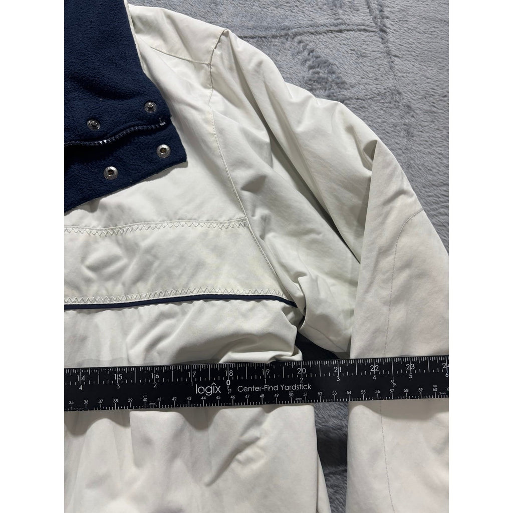 Nautica S Cream Navy Blue Full Zip Windbreaker Jacket Womens Casual Vintage