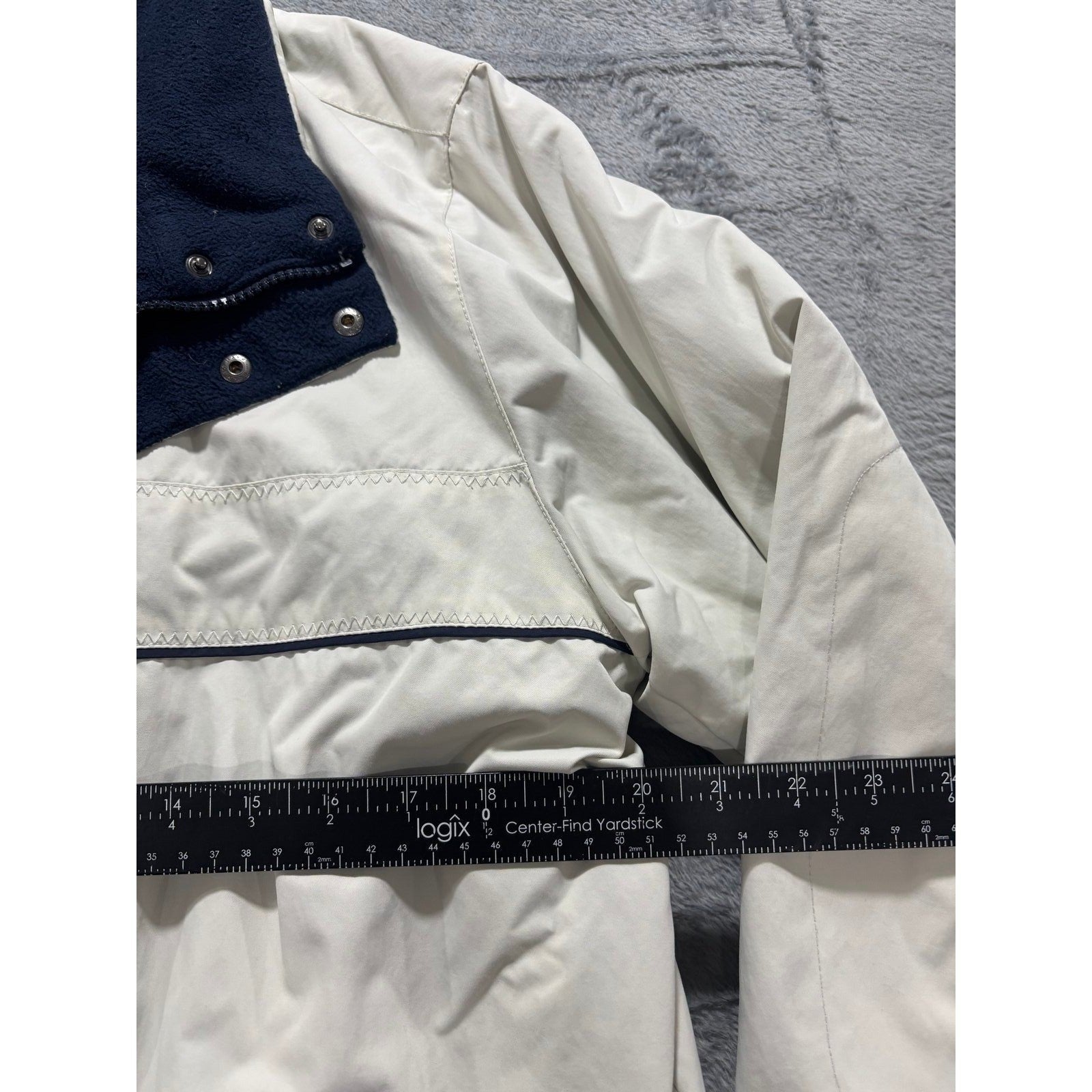 Nautica S Cream Navy Blue Full Zip Windbreaker Jacket Womens Casual Vintage