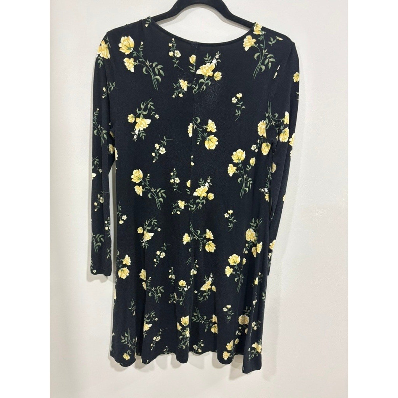 Old Navy Black Yellow Floral Swing Dress Long Sleeve Small Cottagecore Casual