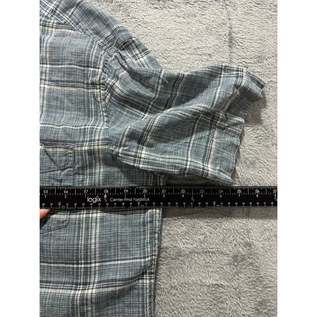 Weatherproof Vintage Shirts Mens L Plaid Linen Button Up Short Sleeve