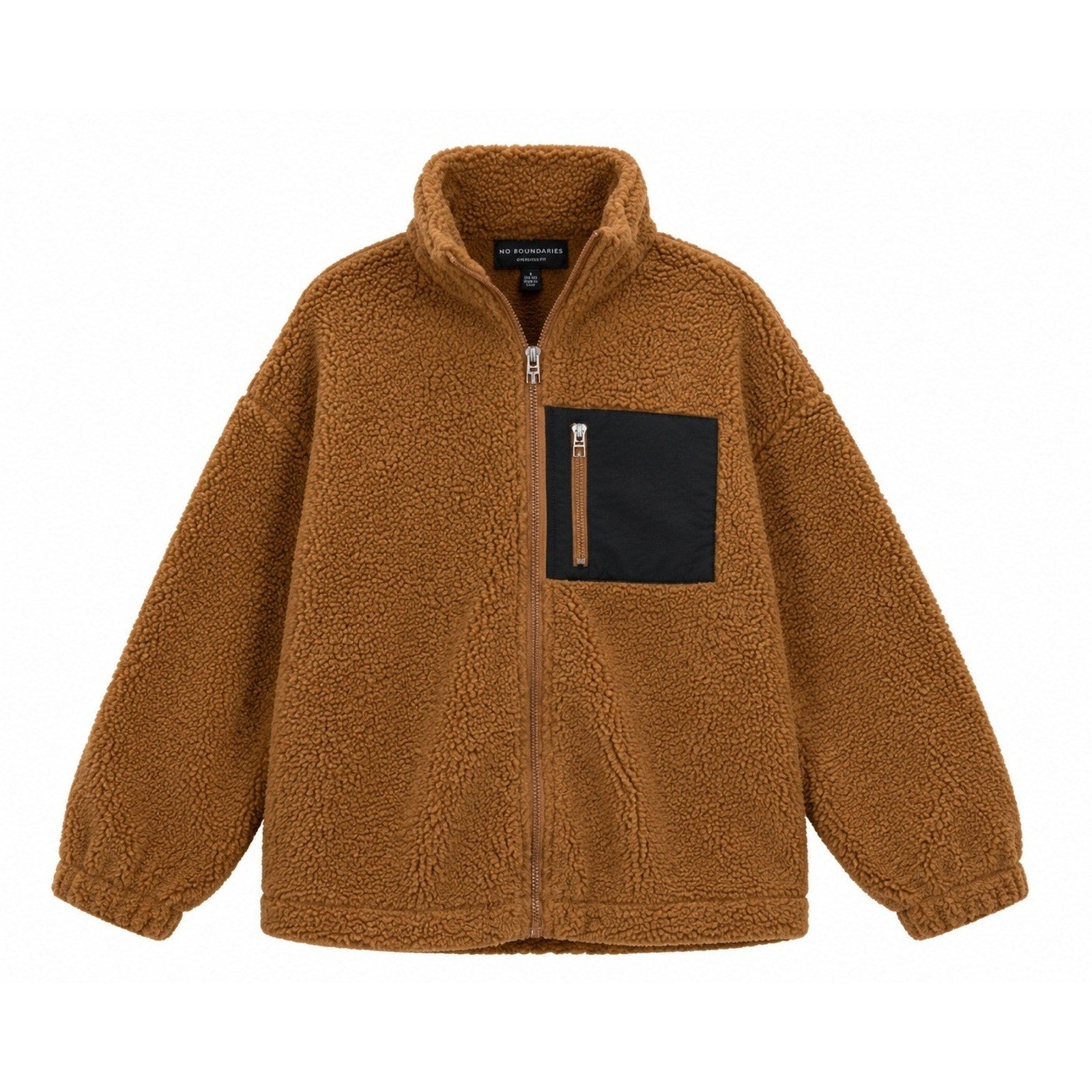 No Boundaries Mens Oversized Sherpa Fleece Full Zip Jacket Brown Small