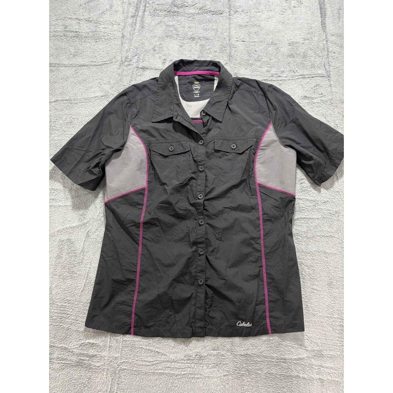 Cabelas Womens L Black XPG Cool Phase Fishing Shirt Short Sleeve Athleisure GOOD