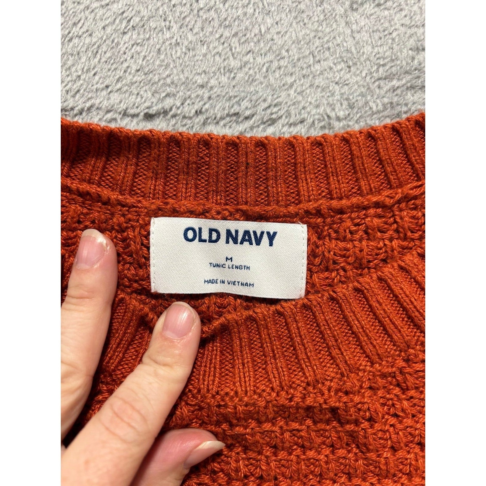 Old Navy Womens M Burnt Orange Waffle Knit Tunic Sweater Boho Casual Cozy