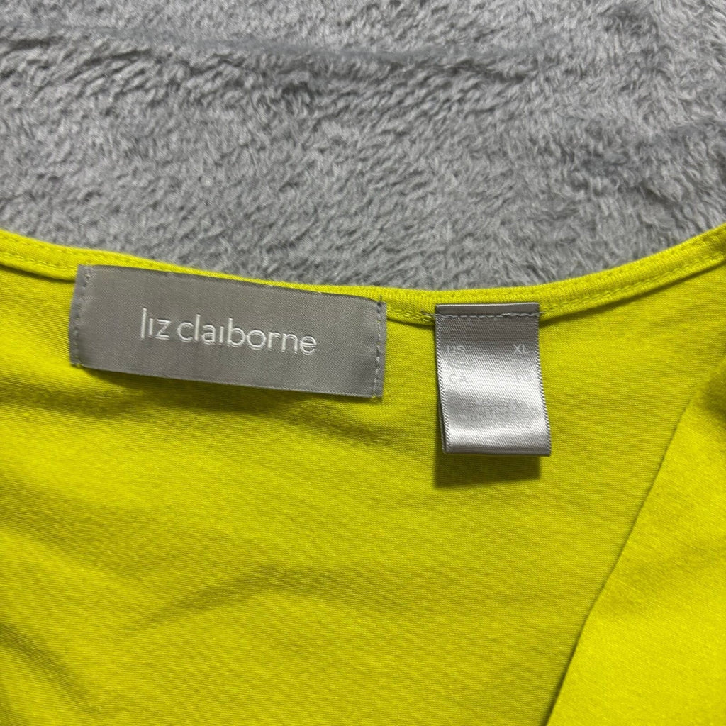 Liz Claiborne XL Womens Lime Green V-Neck Short Sleeve Top Casual Coastal