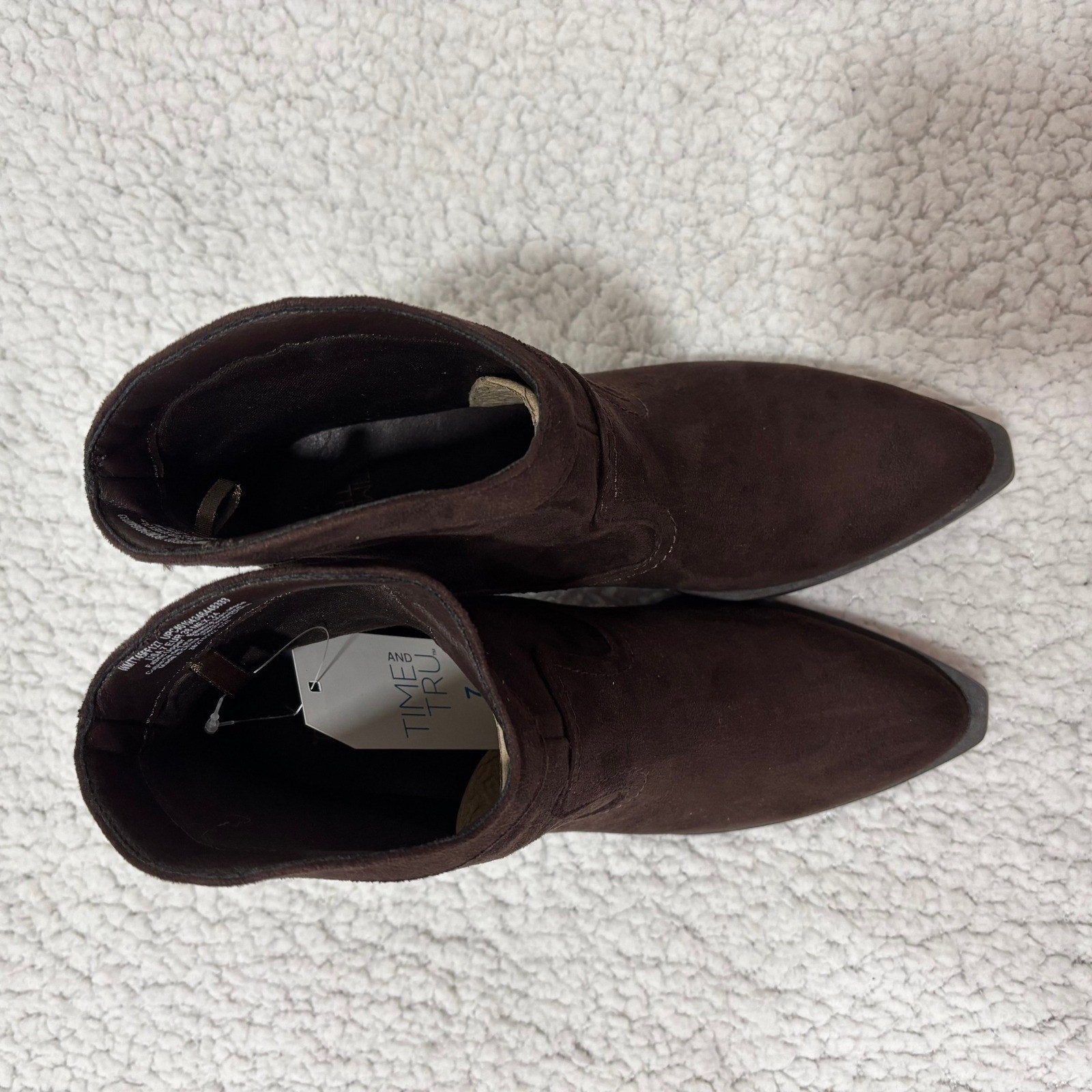 Time and Tru Womens 7 Brown Western Ankle Booties Block Heel Boho Cowgirl Boots