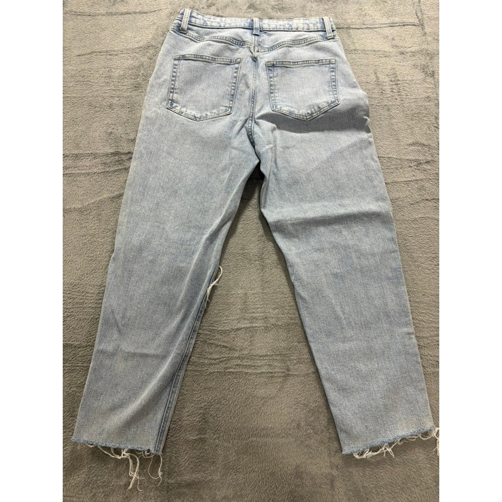Wild Fable Super High Rise Mom Jeans Womens 8 Light Wash Distressed Raw Hem