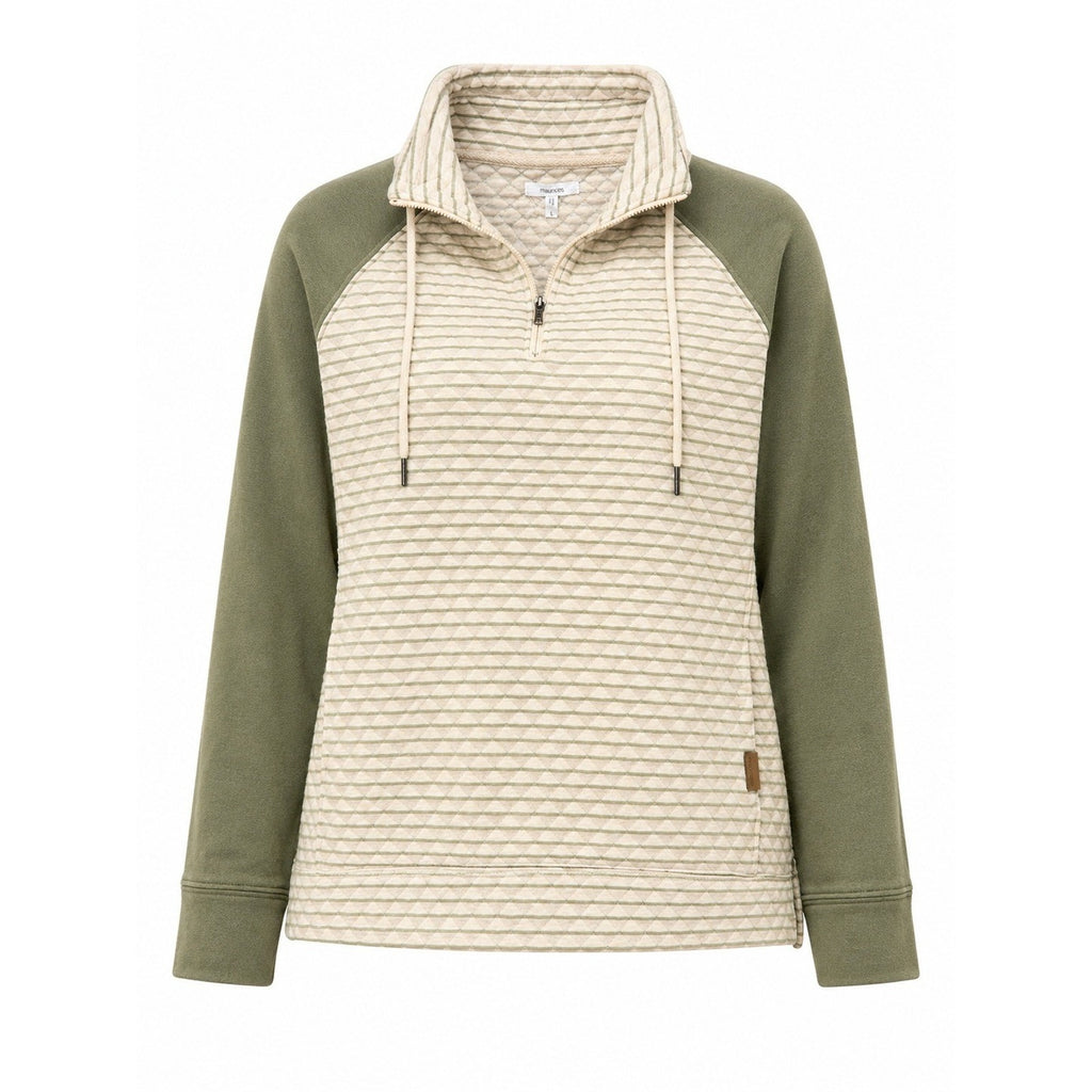 Maurices Womens Quilted Quarter Zip Pullover Sage Green Striped Size L Pocket