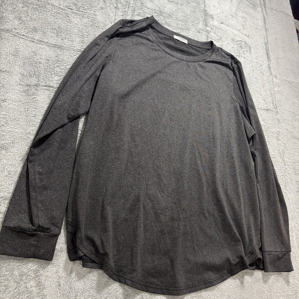 PINSPARK 2XL Charcoal Gray Womens Long Sleeve Top Athleisure Casual Gym Basic