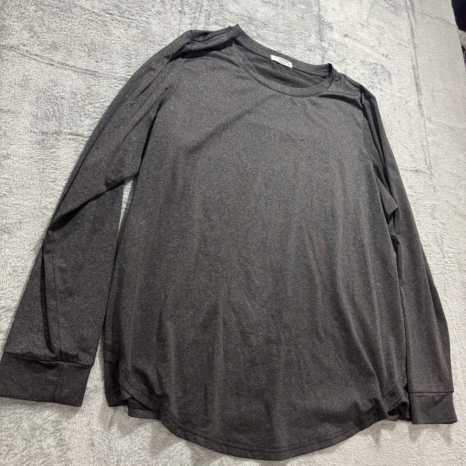 PINSPARK 2XL Charcoal Gray Womens Long Sleeve Top Athleisure Casual Gym Basic