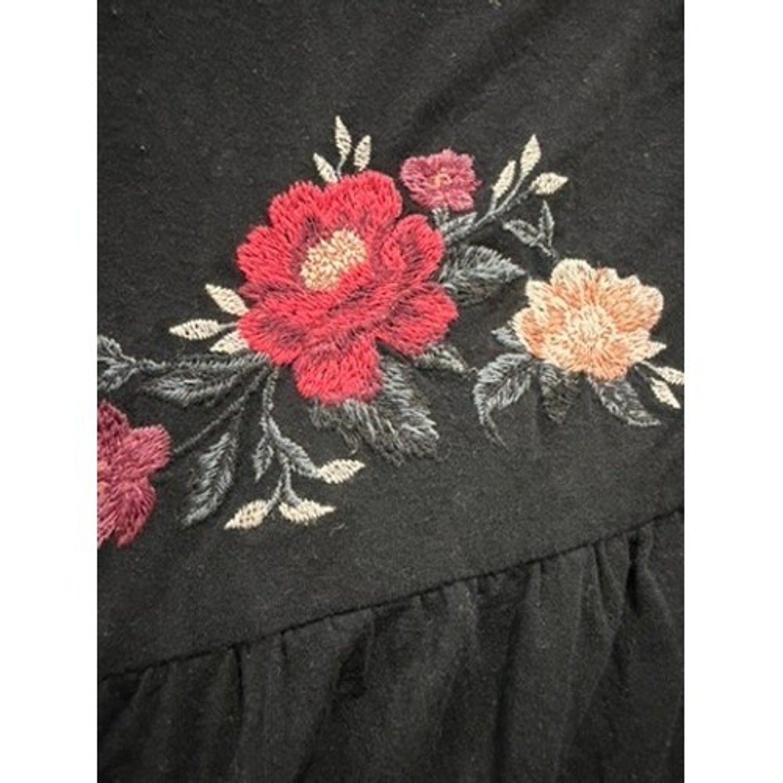 American Eagle Soft & Sexy Black Floral Embroidered Babydoll Peplum Top XS