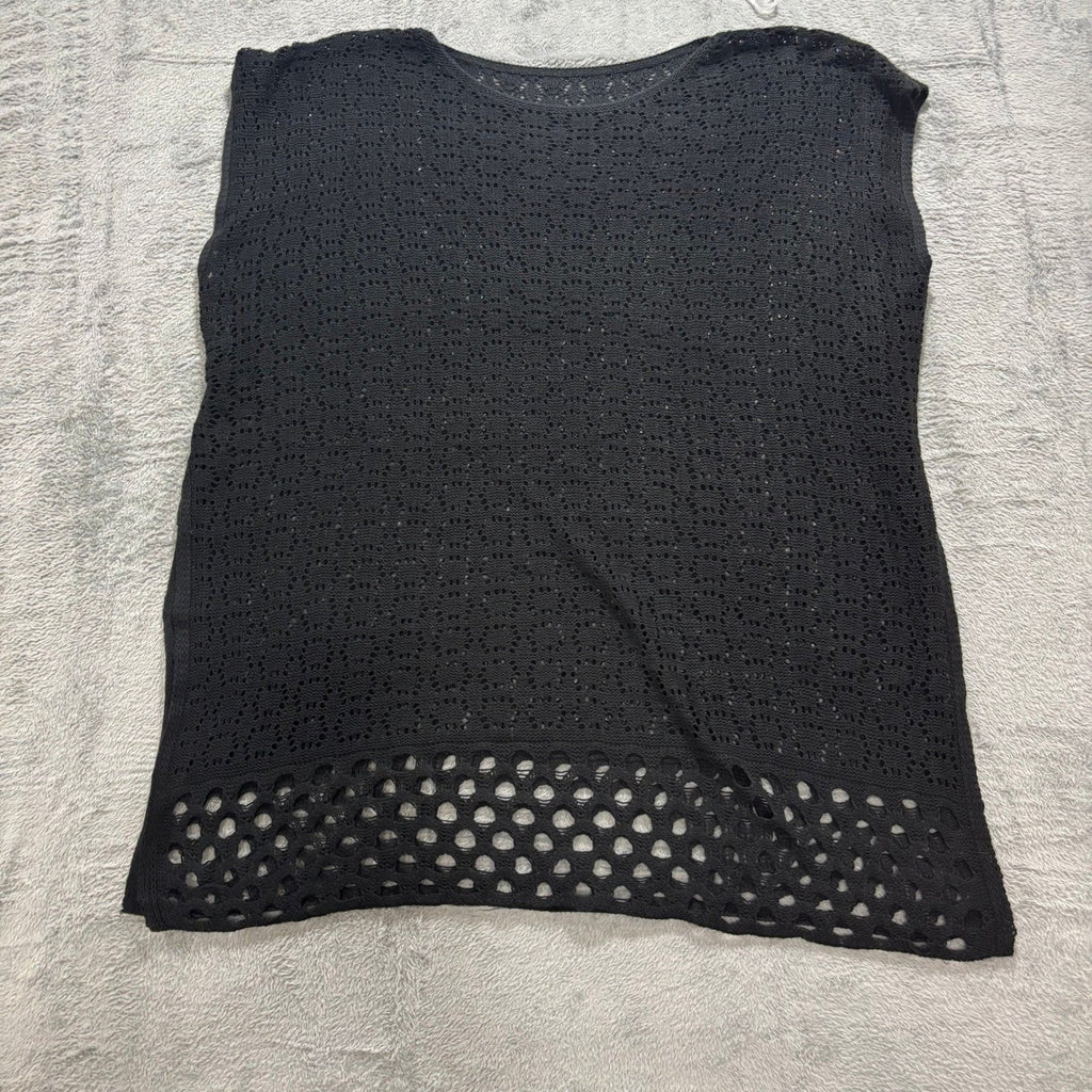 Womens XL Black Crochet Knit Sleeveless Sweater Vest Top Open Weave Boho